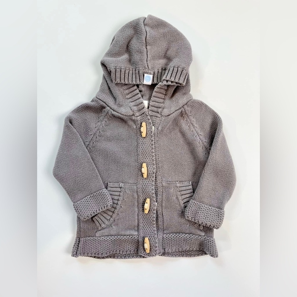Beba Bean Gray Hooded Knit Cardigan with Wooden Buttons